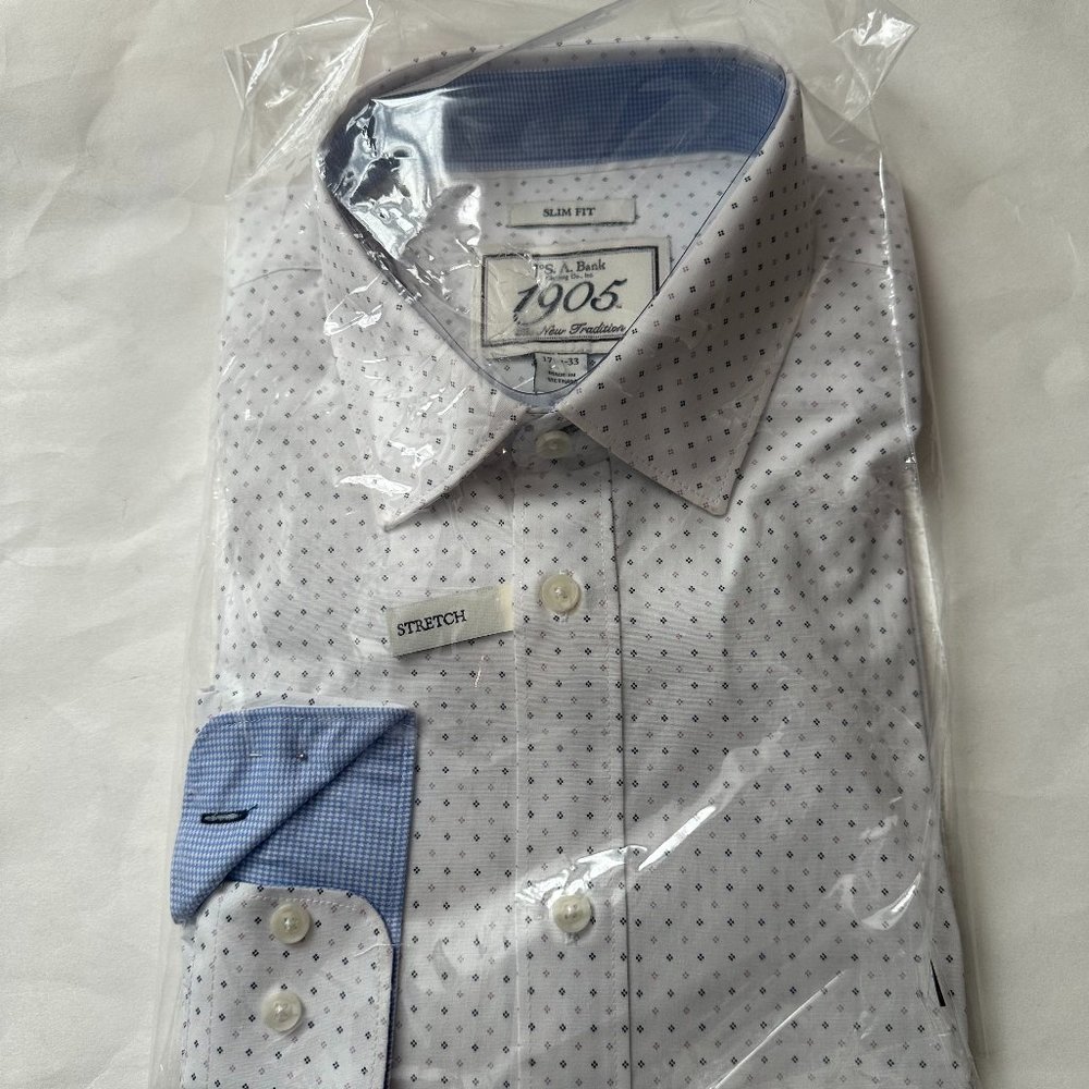 Jos A. Bank 1905 Men's Tradition Slim Fit Red White Blue Stretch Shirt 17 1/2-33